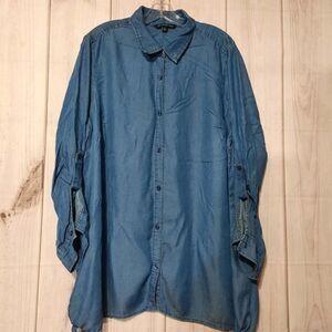 Zac & Rachel‎ Woman 2X Blue Denim Roll Tab Long Sleeve Button Up Shirt